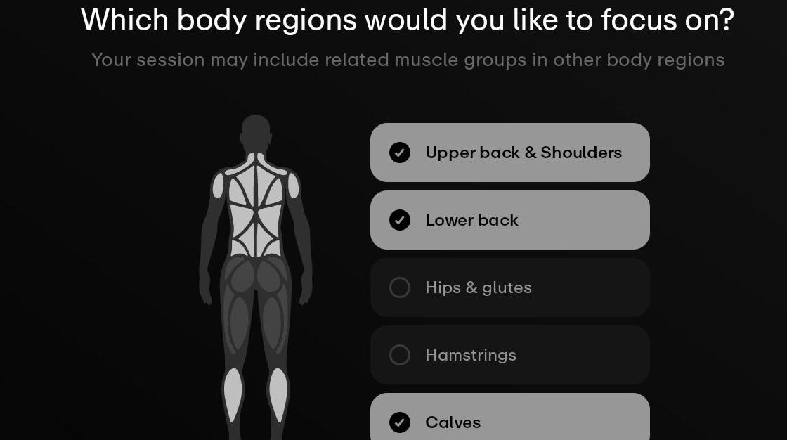 Create Your Aescape — body regions screen